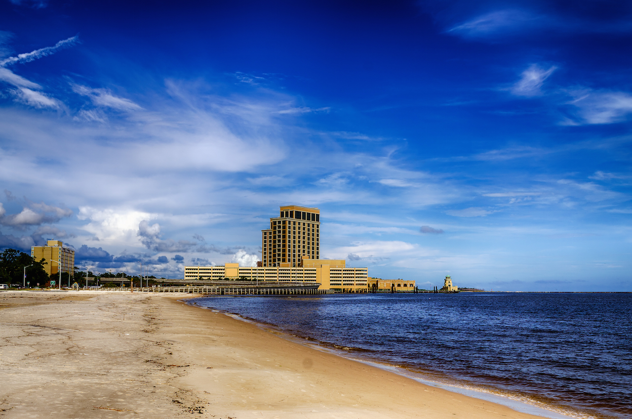 Biloxi Mississippi Casinos And Buildings Along Gulf Coast Shore 